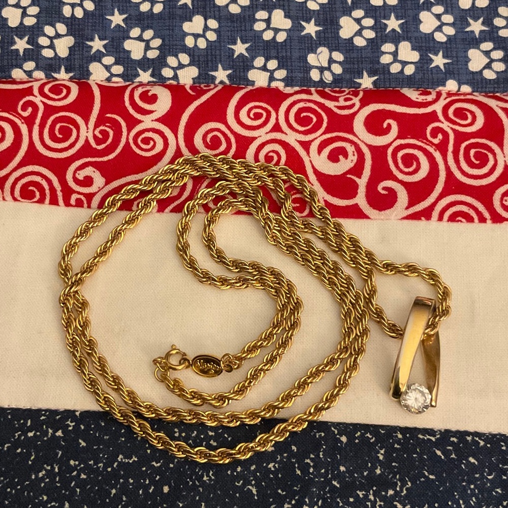 Napier Gold Rope Chain Necklace with Solitaire Pendant - Classic Women’s Jewelry